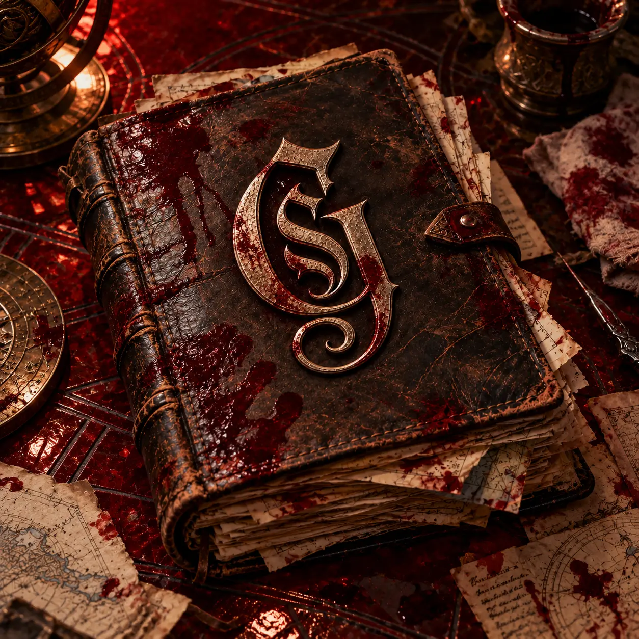 Bitácora de Gastón Spratt: libro de cuero con las iniciales GS